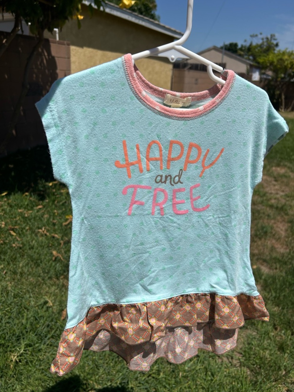 Matilda Jane Mint Green "Happy and Free" Ruffle Tee with Pink Accents